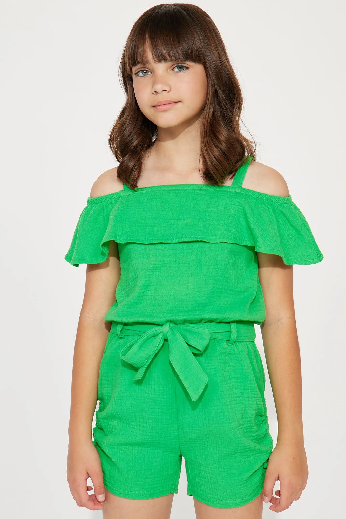 Mini Cotton Gauze Cold Shoulder Romper - Kelly Green sold by Fashion Nova product image thumbnail 2