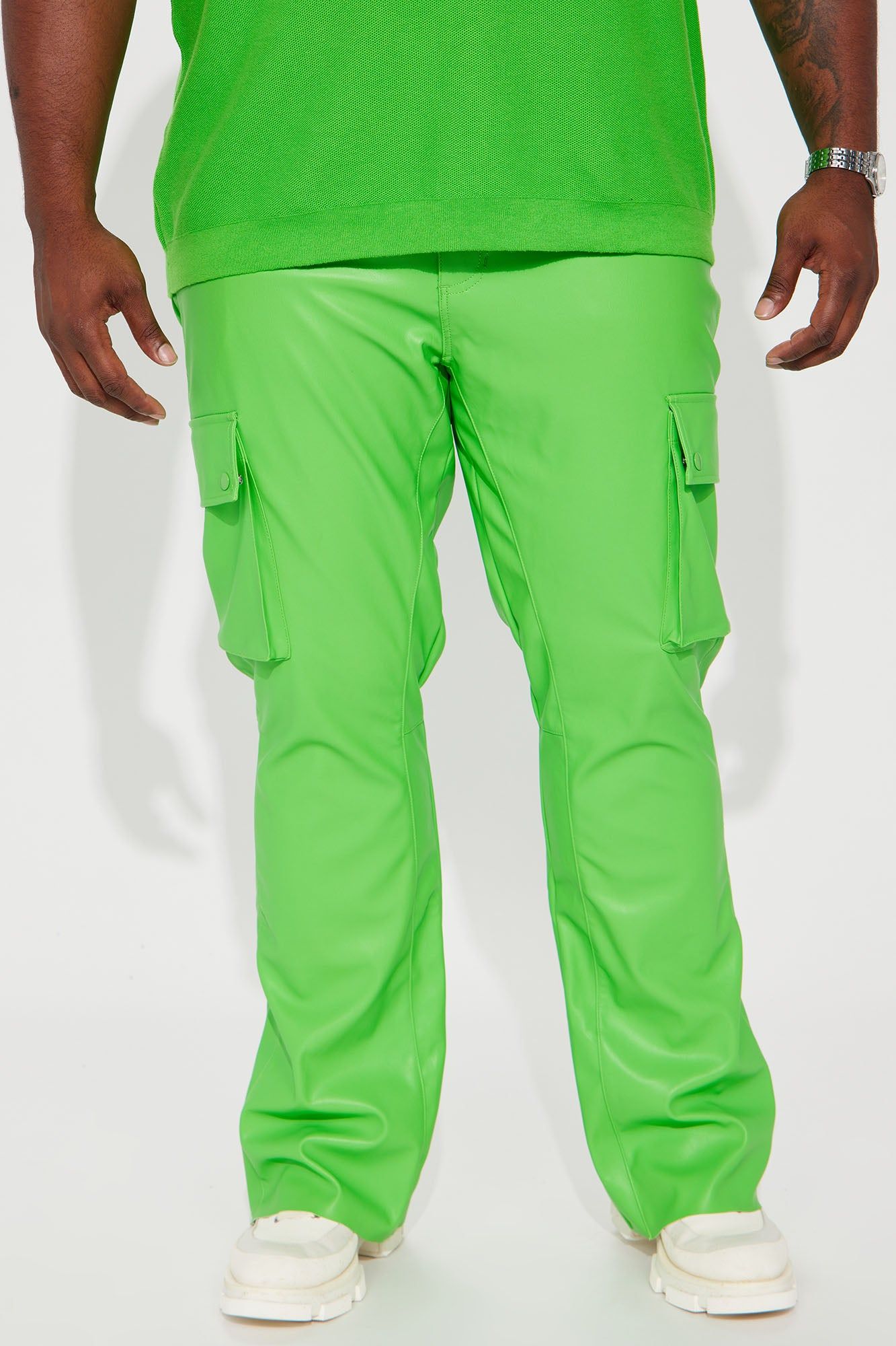 Finest Faux Leather Cargo Flare Pants - Green sold by Fashion Nova product image thumbnail 4