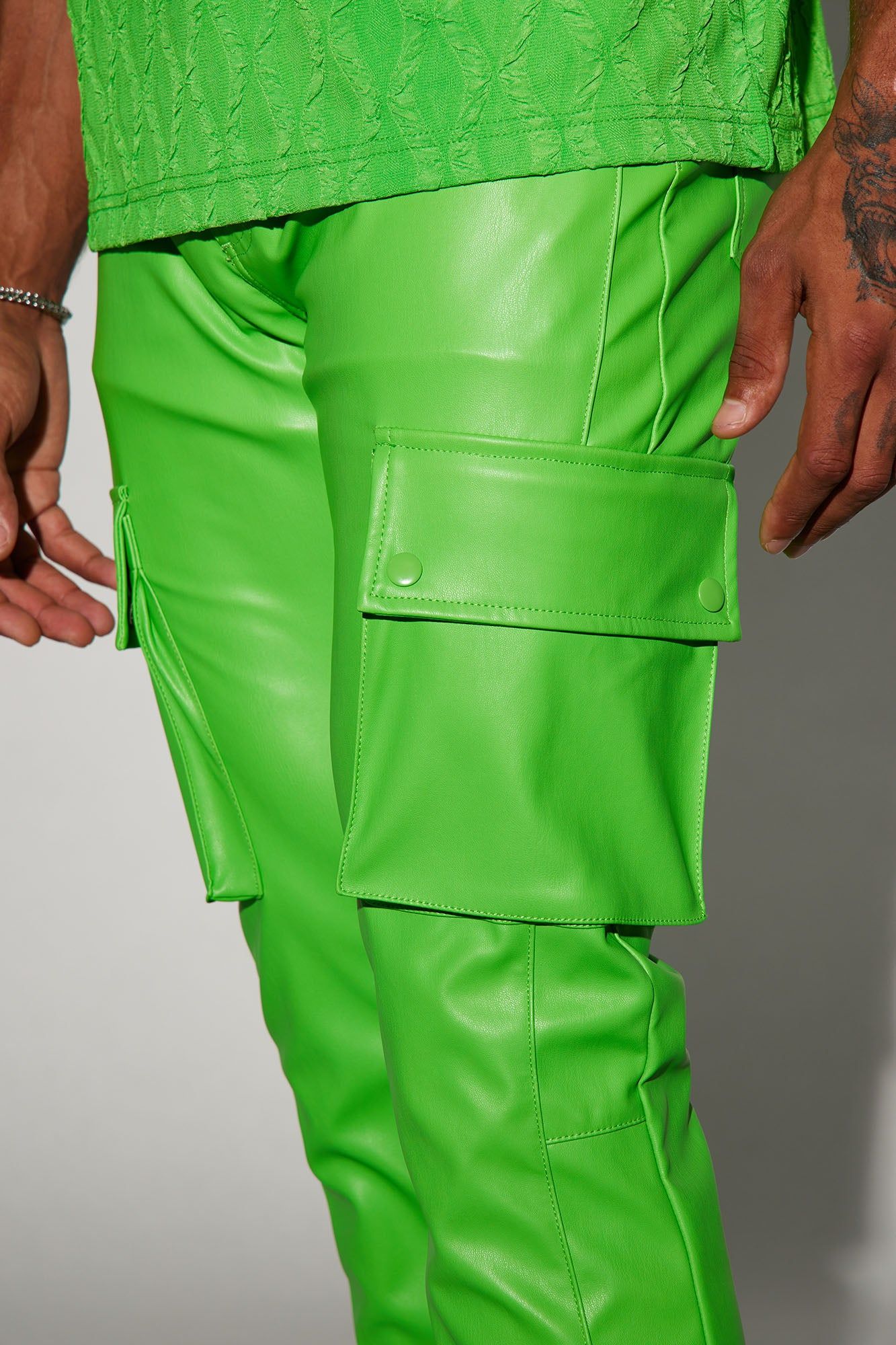 Finest Faux Leather Cargo Flare Pants - Green sold by Fashion Nova product image thumbnail 3