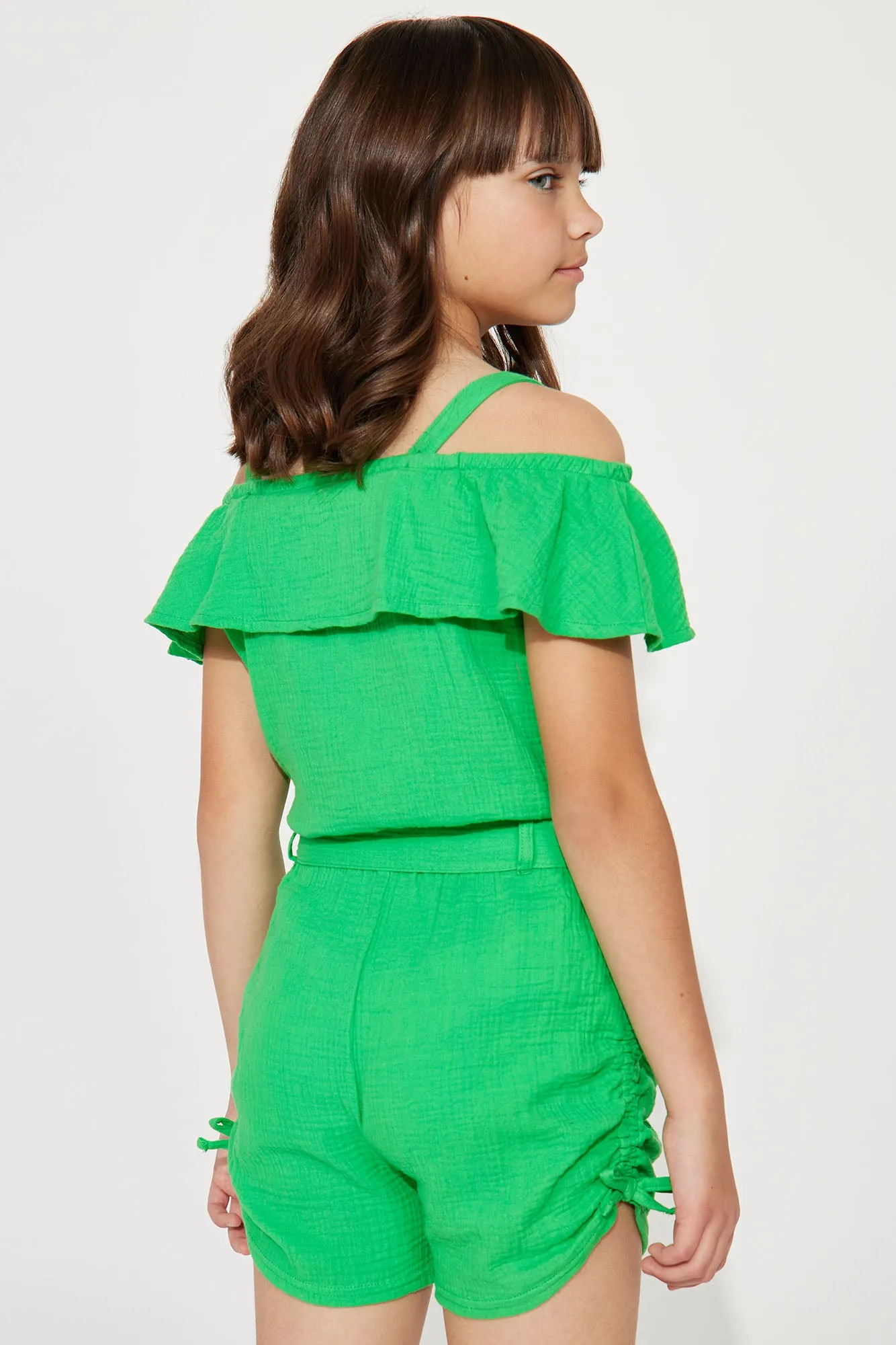 Mini Cotton Gauze Cold Shoulder Romper - Kelly Green sold by Fashion Nova product image thumbnail 3