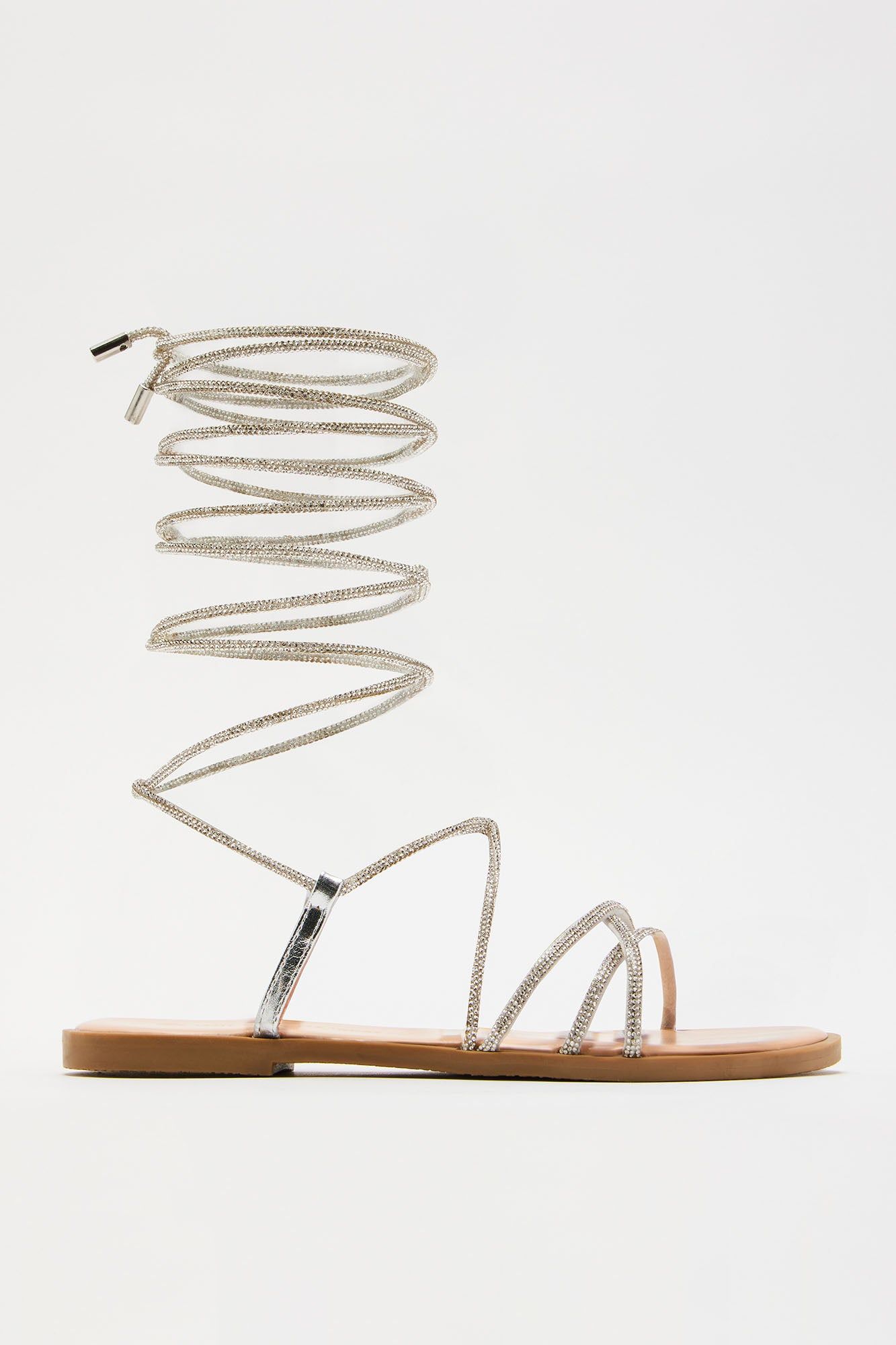 Sweetest Days Wrap Up Flat Sandals - Silver sold by Fashion Nova