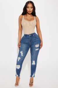 Made It Obvious Stretch Ripped Skinny Jeans - Dark Wash sold by Fashion Nova