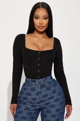 Kandi Long Sleeve Crop Top - Black sold by Fashion Nova