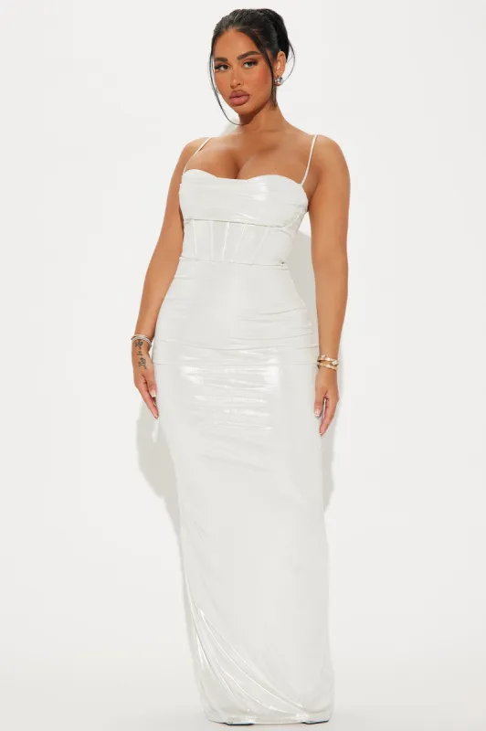 Georgia Metallic Maxi Dress - White sold by Fashion Nova