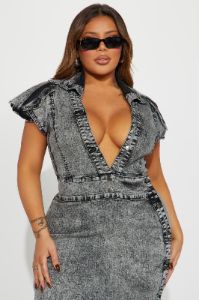 Remember Me Denim Maxi Dress - Black Wash sold by Fashion Nova