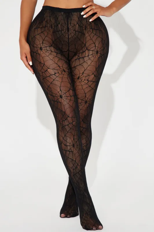 Caught In My Web Lace Tights - Black sold by Fashion Nova