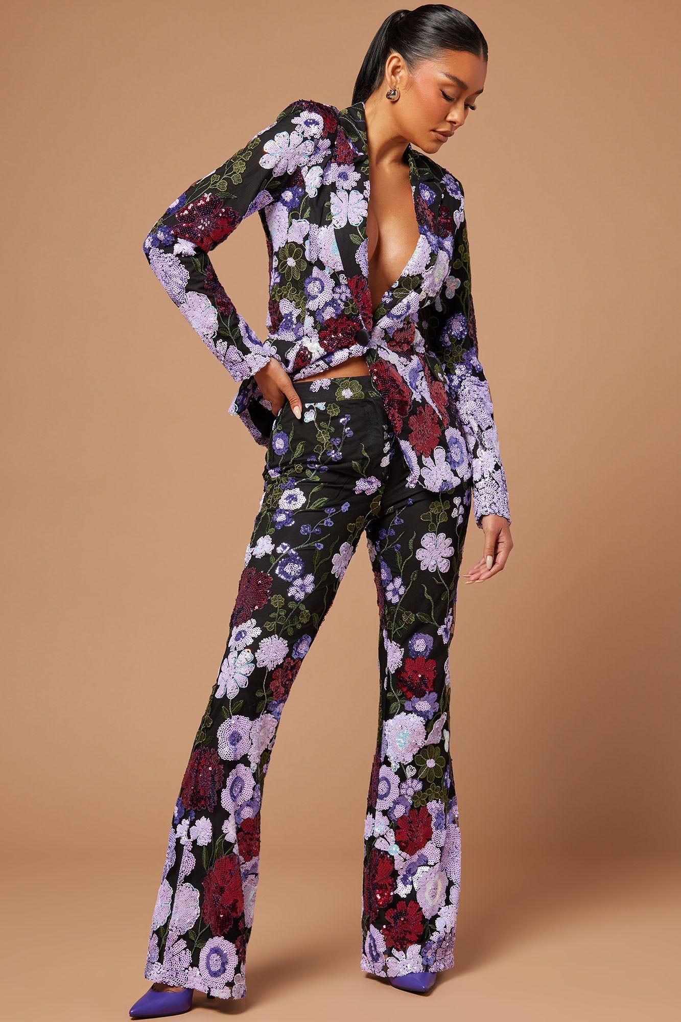 Nadia Sequin Pant - Purple/combo sold by Fashion Nova