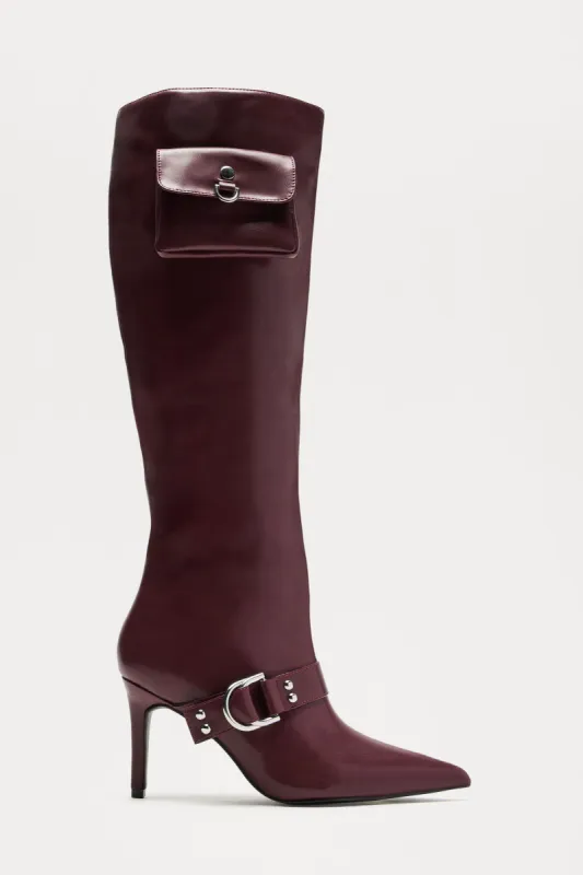 Onex Buckle Knee High Boots - Wine sold by Fashion Nova