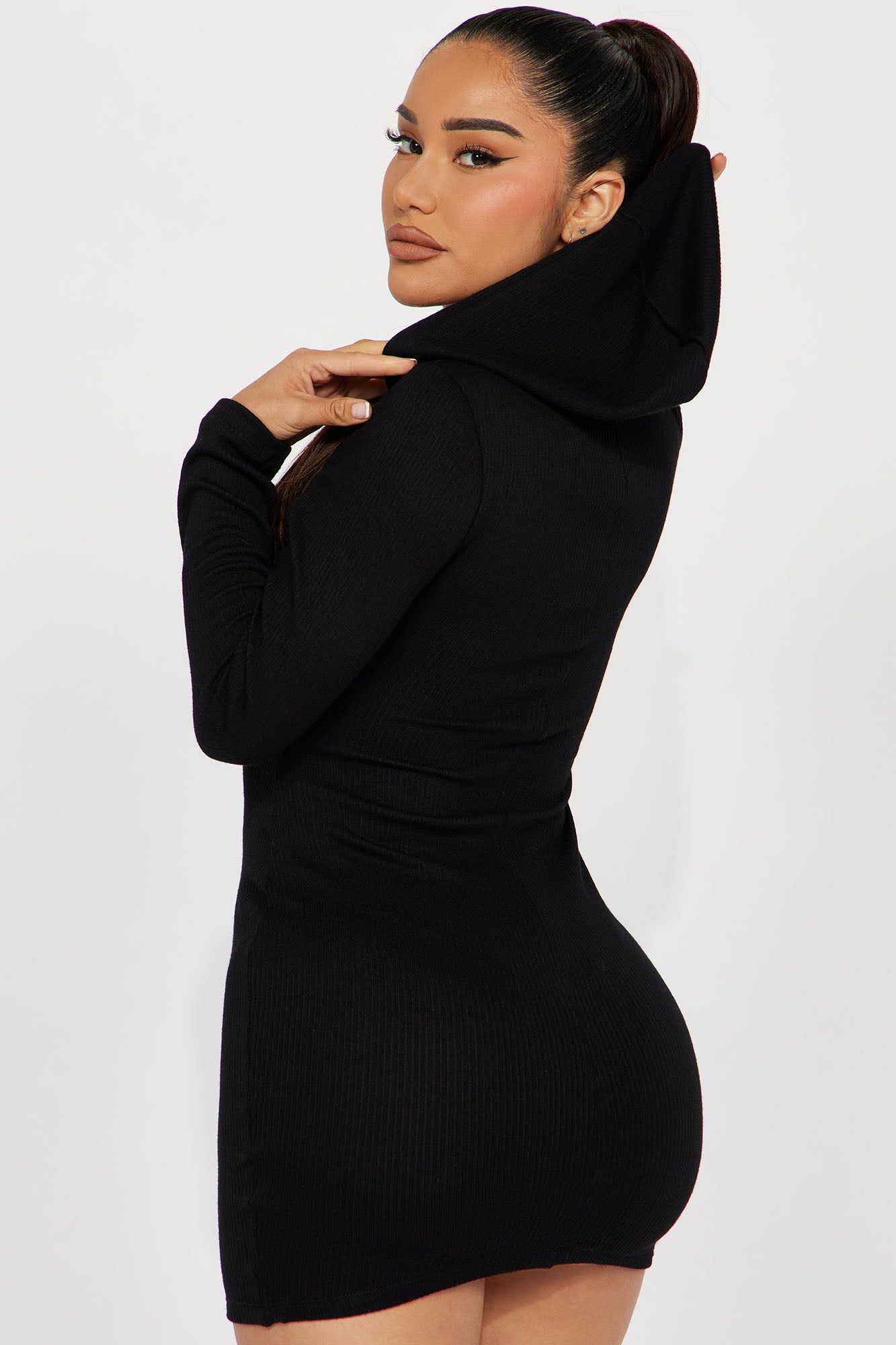 Carson Hooded Mini Dress - Black sold by Fashion Nova product image thumbnail 3