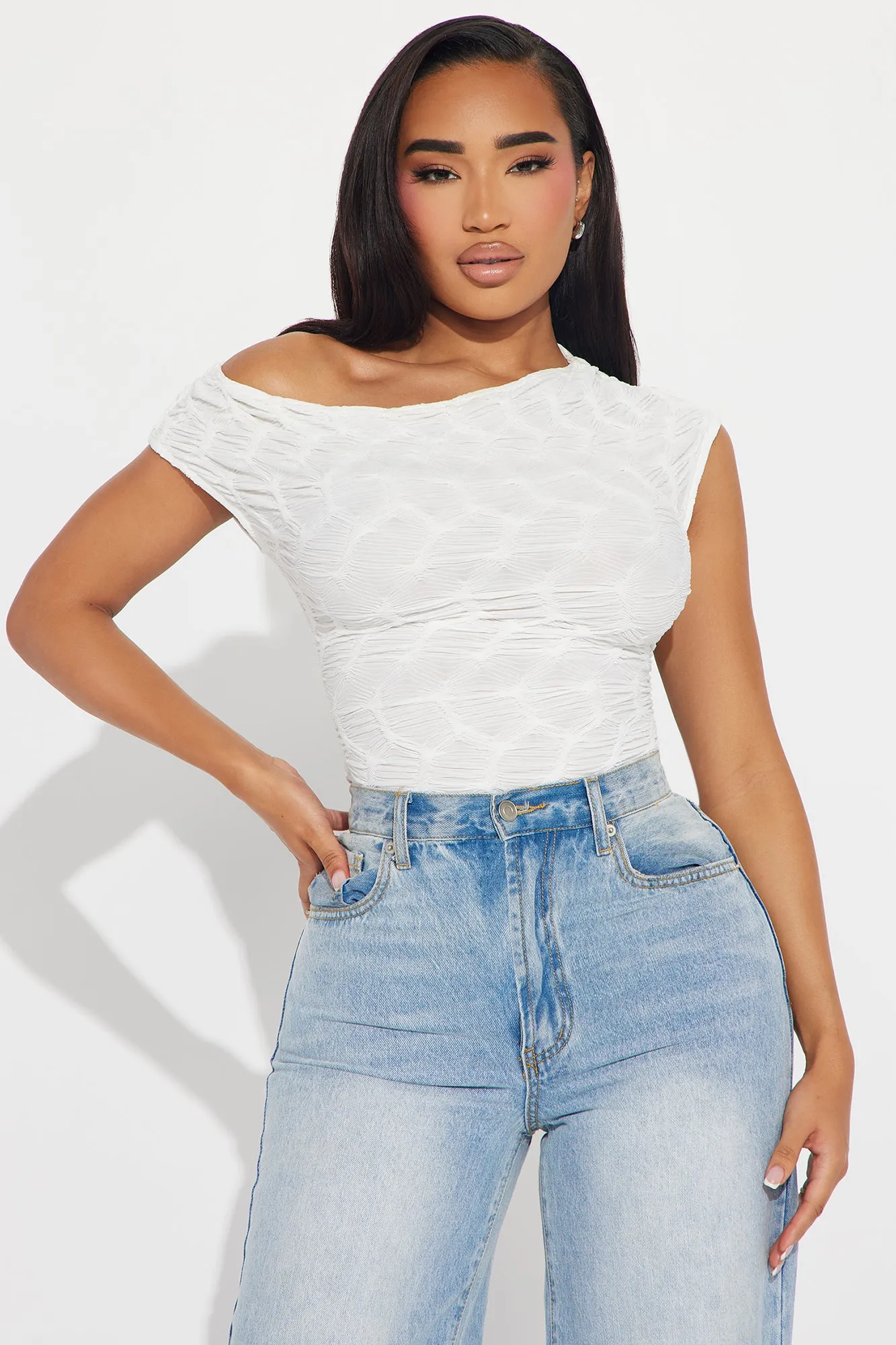 Trinity Textured Bodysuit - White sold by Fashion Nova