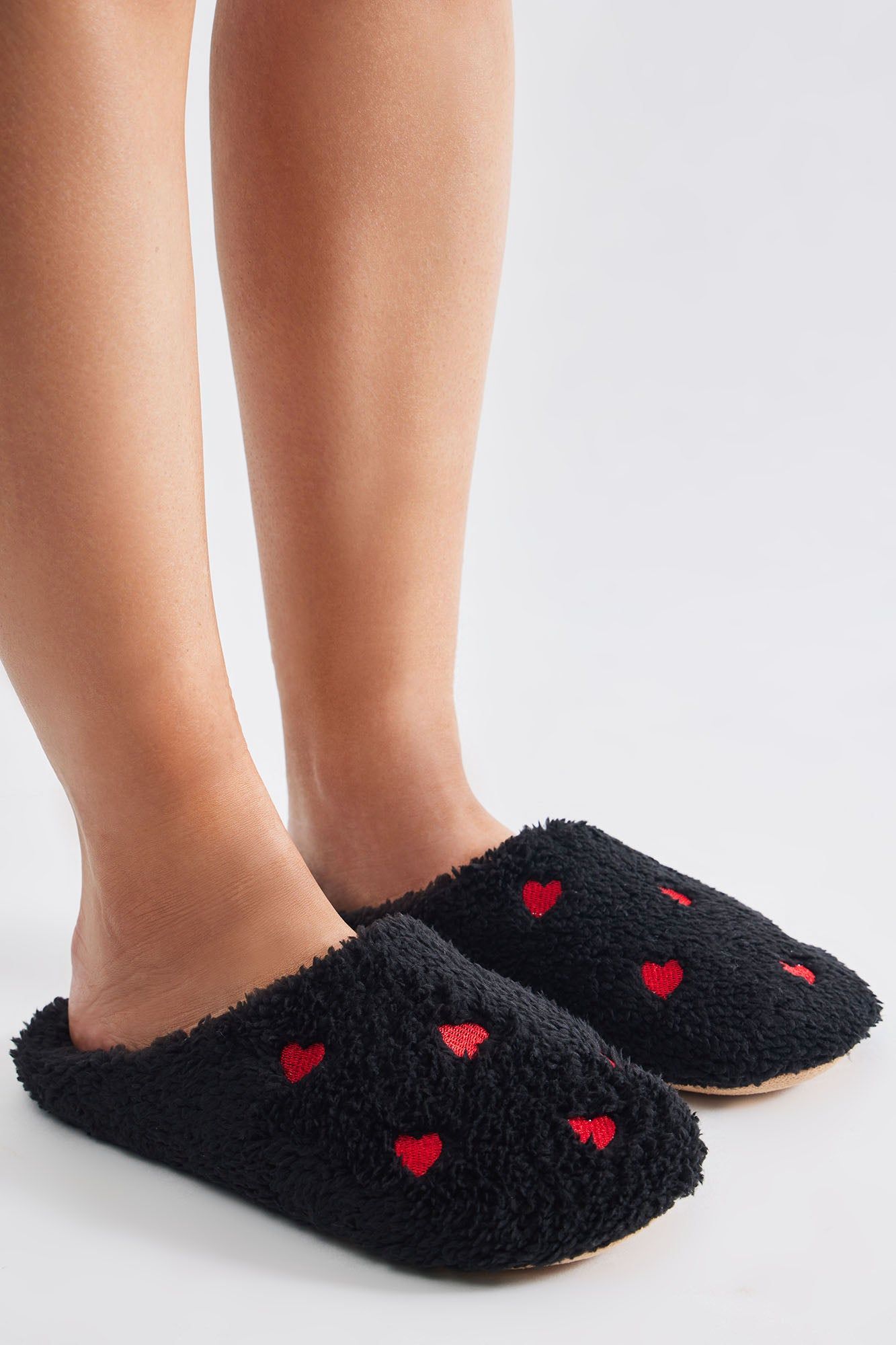 Bottom Of My Heart Slippers - Black sold by Fashion Nova