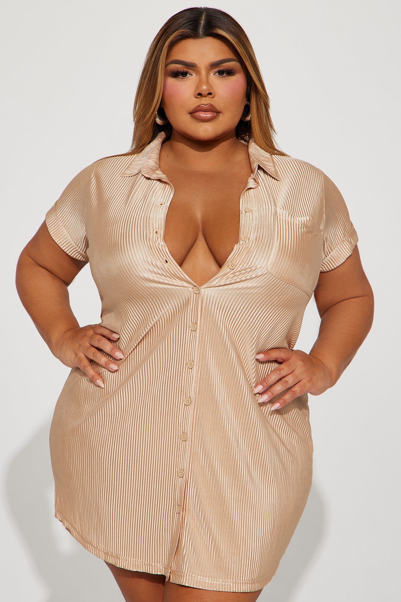 Madelyn Mini Shirt Dress - Sand sold by Fashion Nova product image thumbnail 5