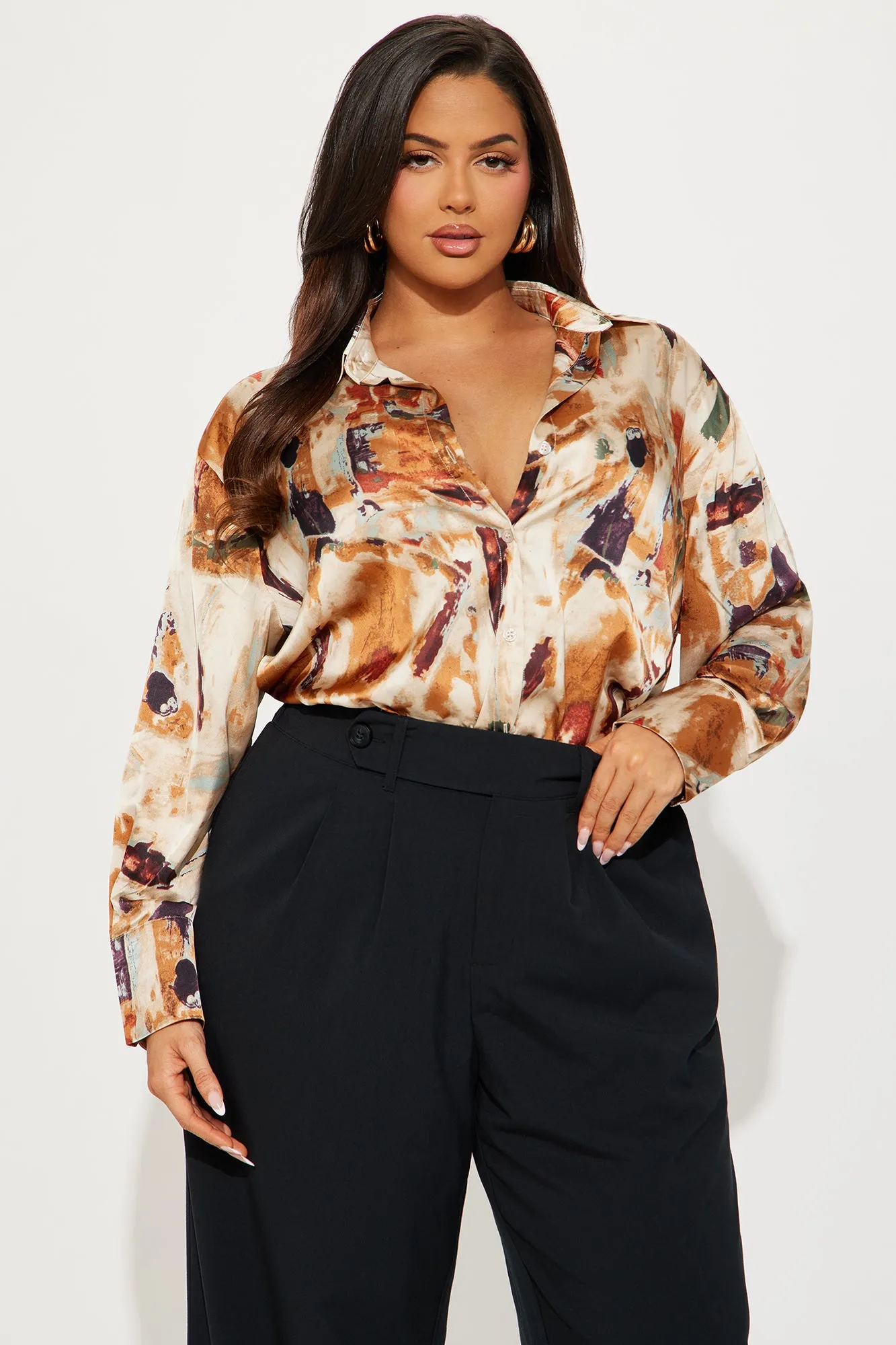 Work Crush Satin Printed Shirt - Ivory/combo sold by Fashion Nova product image thumbnail 4