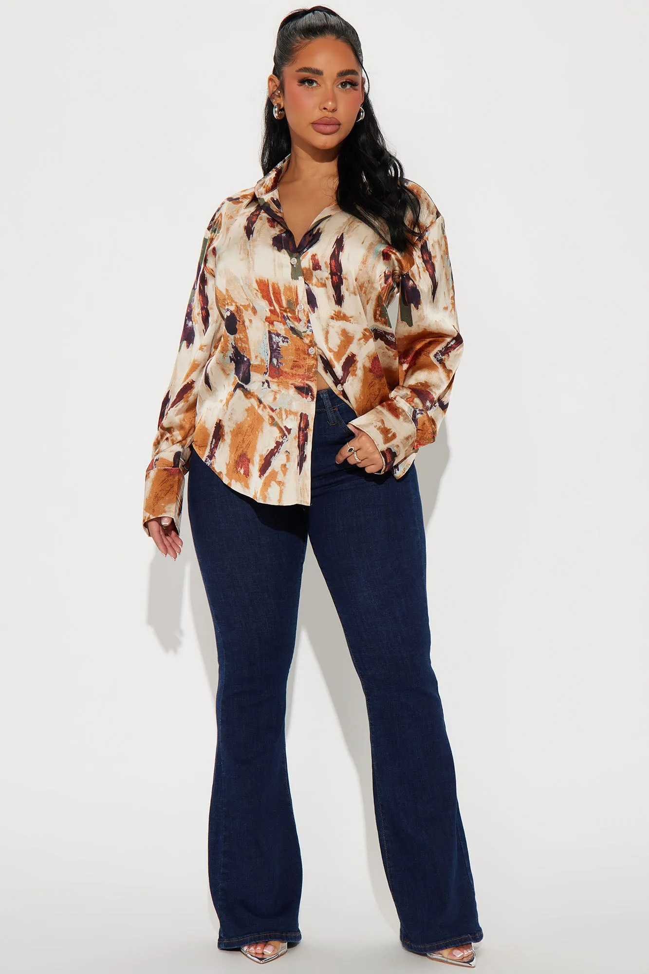 Work Crush Satin Printed Shirt - Ivory/combo sold by Fashion Nova product image thumbnail 2