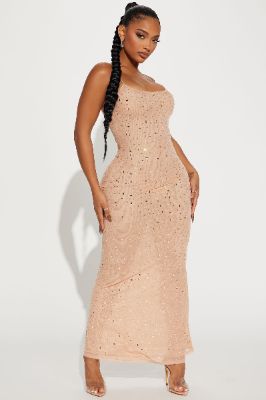 Katalina Rhinestone Mesh Maxi Dress - Nude sold by Fashion Nova