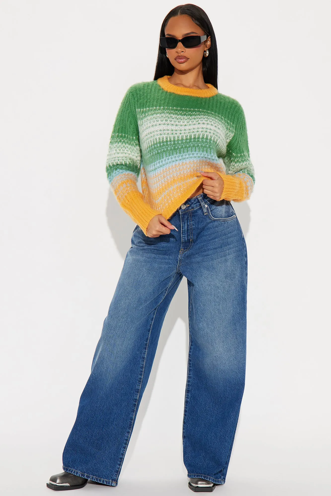 Take It Easy Cropped Sweater - Green/combo sold by Fashion Nova product image thumbnail 2