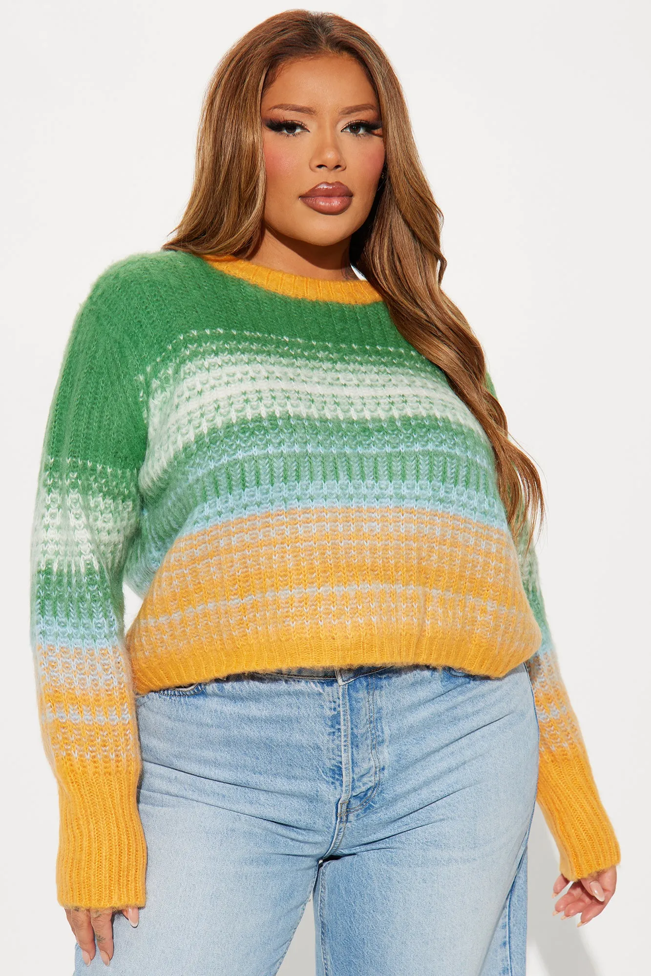 Take It Easy Cropped Sweater - Green/combo sold by Fashion Nova product image thumbnail 4