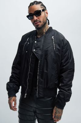 Wasted Nylon Bomber Jacket - Black sold by Fashion Nova