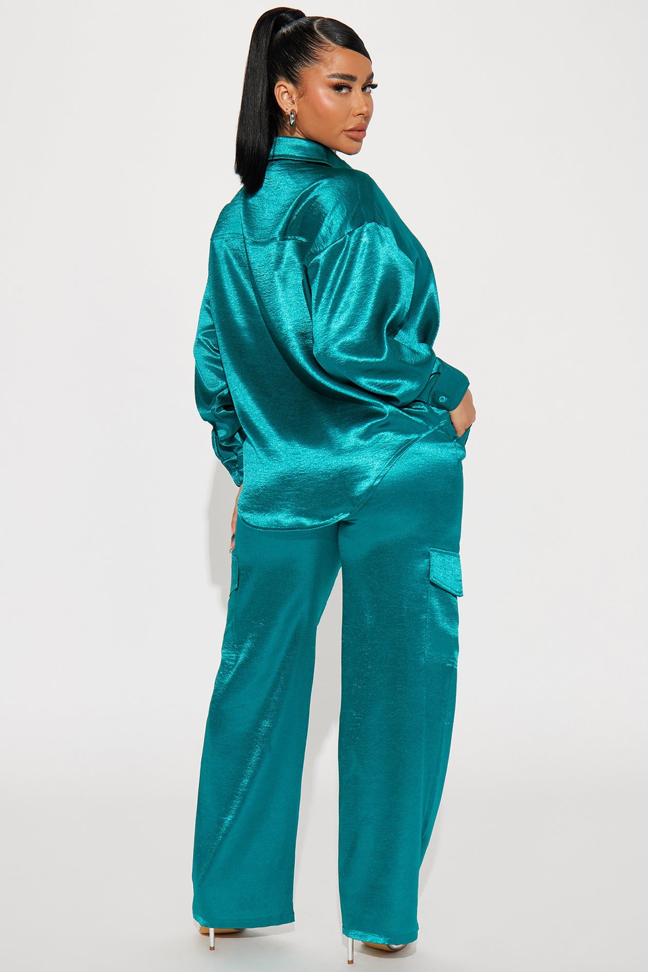 Same Girl Satin Pant Set - Teal sold by Fashion Nova product image thumbnail 4