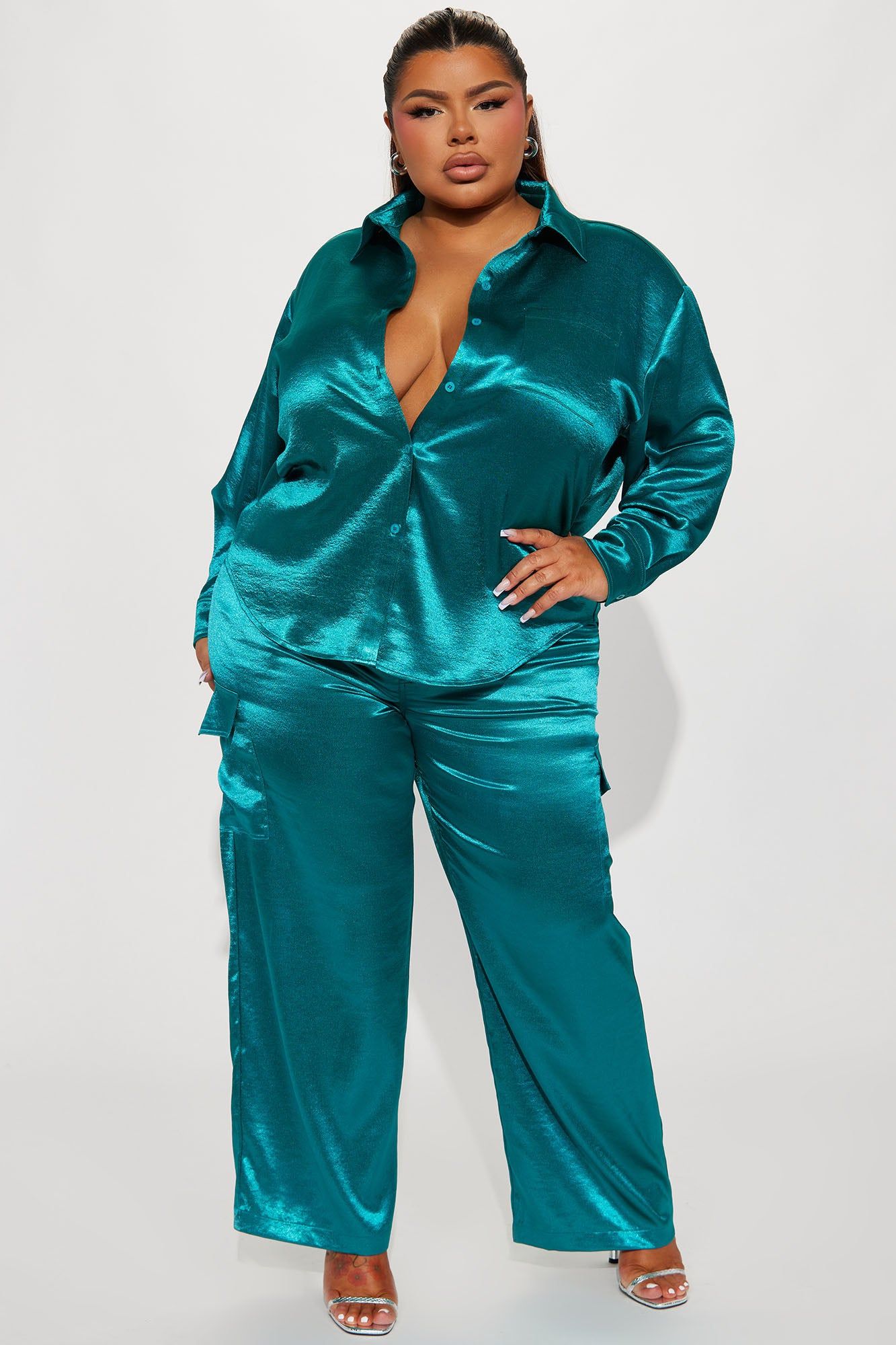 Same Girl Satin Pant Set - Teal sold by Fashion Nova product image thumbnail 5