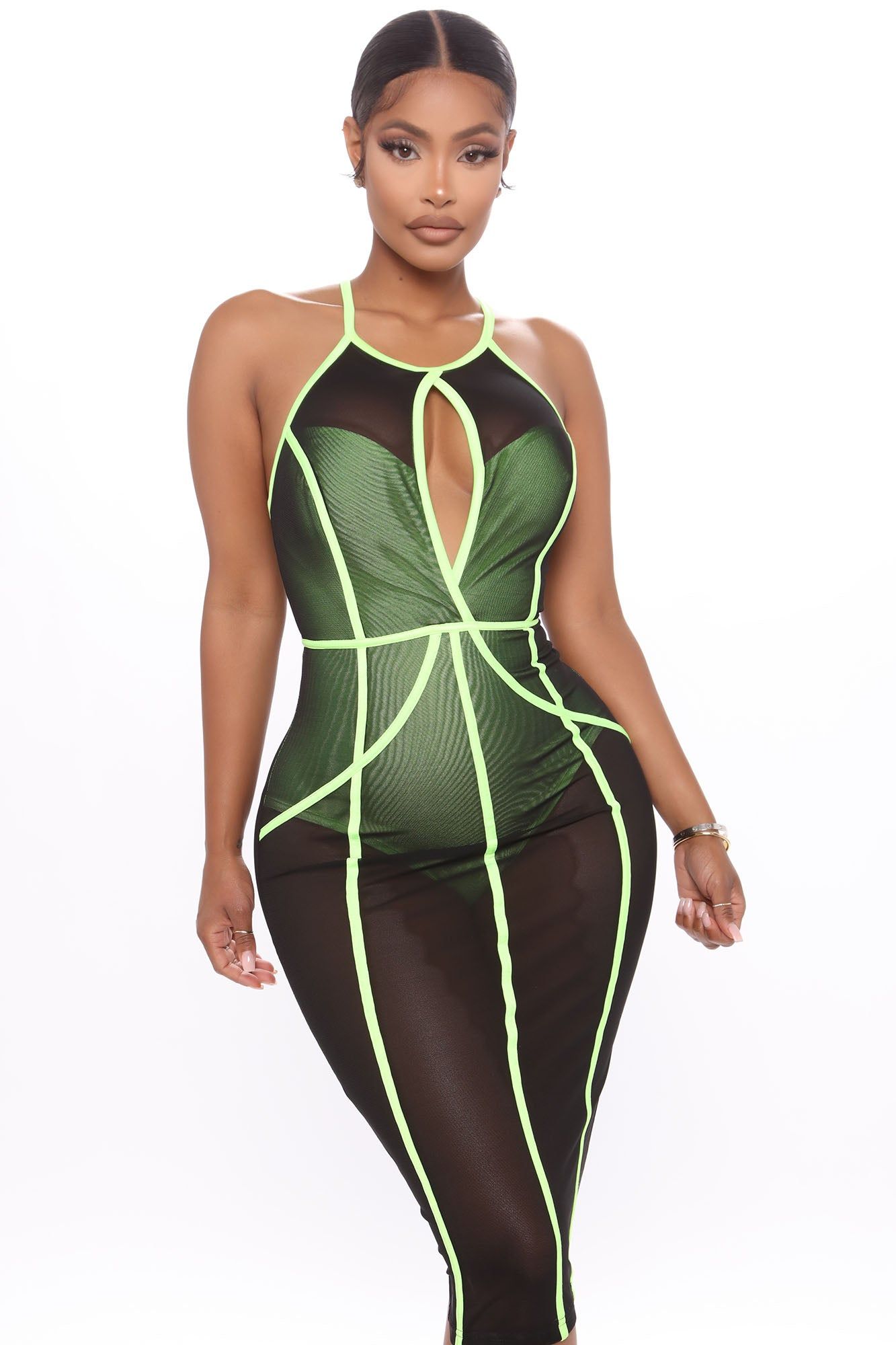 A Little Show Mesh Midi Dress - Black/combo sold by Fashion Nova product image thumbnail 2