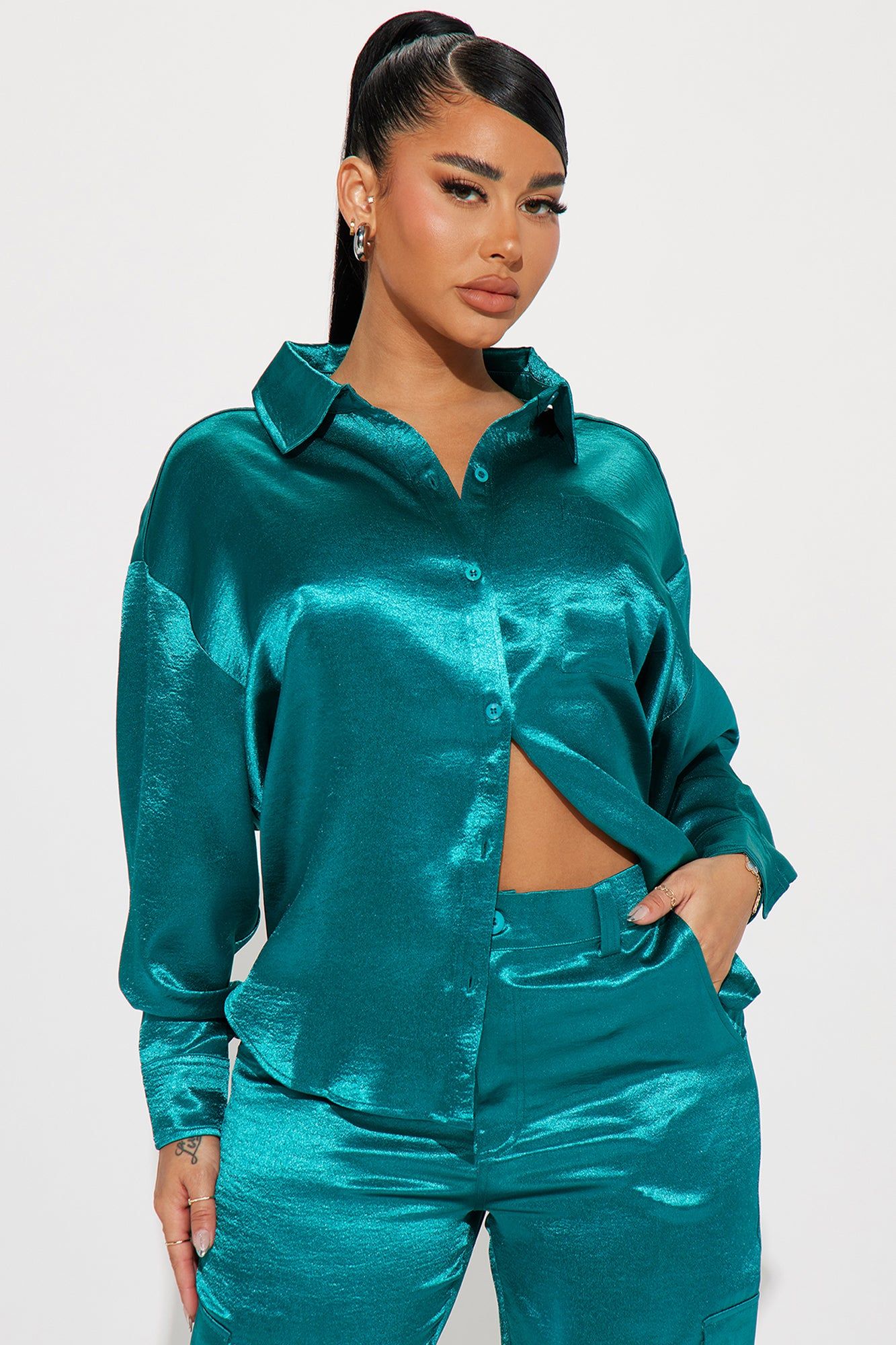 Same Girl Satin Pant Set - Teal sold by Fashion Nova product image thumbnail 2