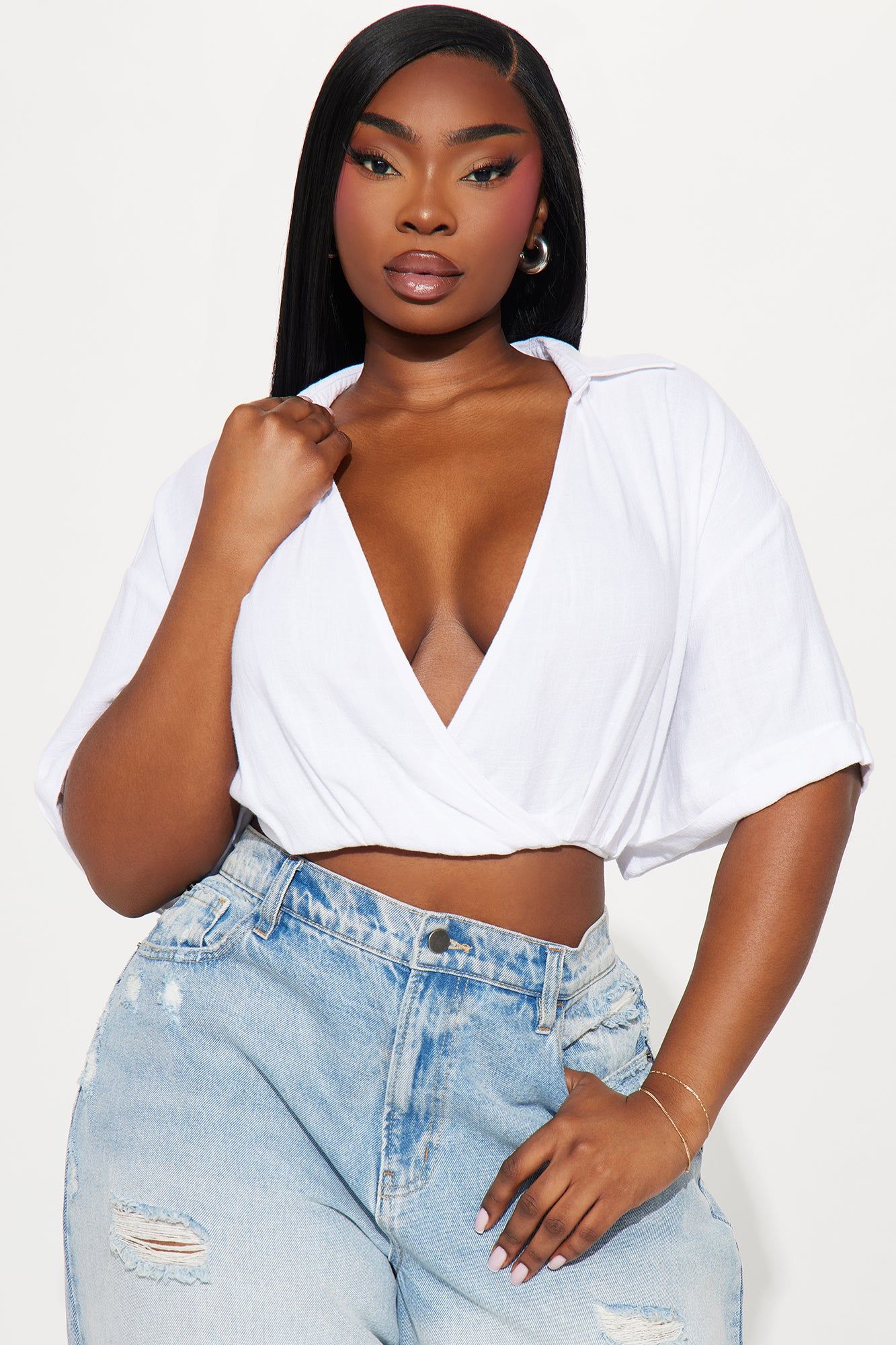 Riley Linen Blouse Top - White sold by Fashion Nova product image thumbnail 4