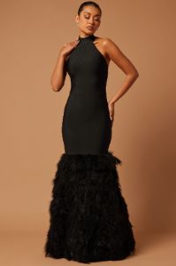 Bailey Feather Bandage Gown - Black sold by Fashion Nova