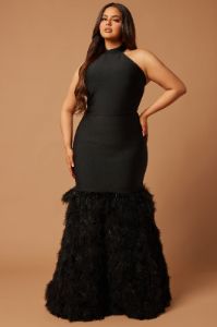 Bailey Feather Bandage Gown - Black sold by Fashion Nova