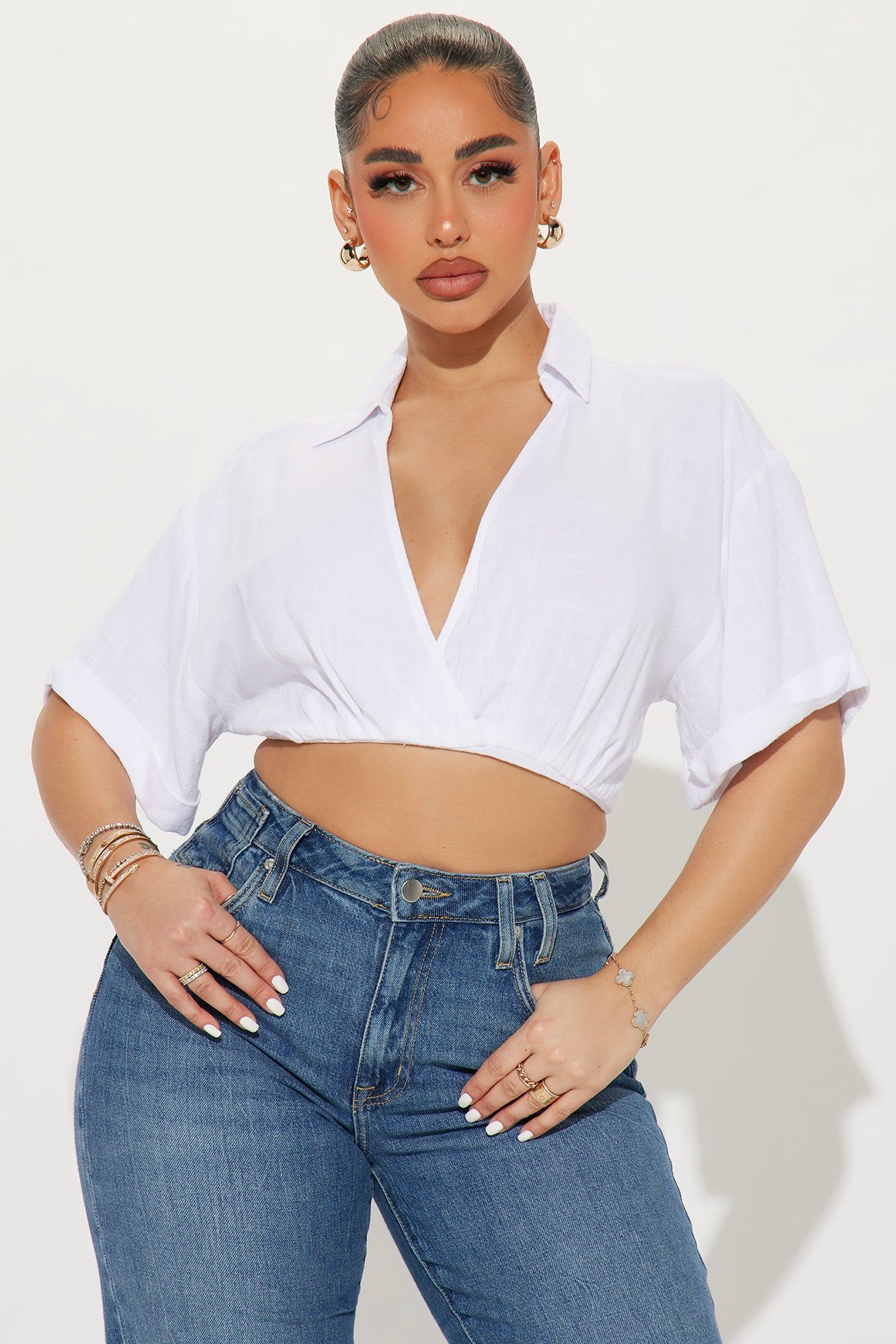 Riley Linen Blouse Top - White sold by Fashion Nova