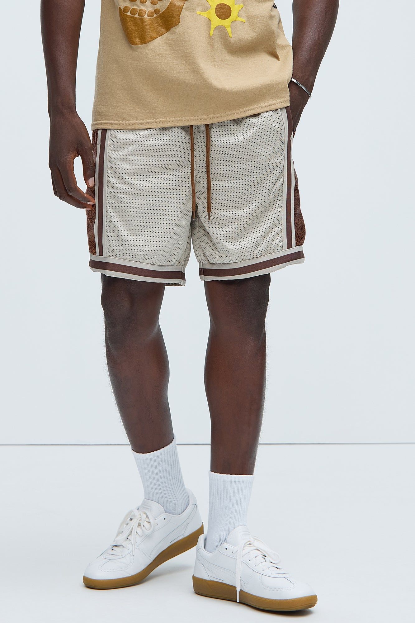 Find Out Mesh Shorts - Sand sold by Fashion Nova