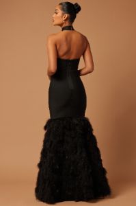 Bailey Feather Bandage Gown - Black sold by Fashion Nova