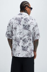 Landing Linen Shirt - White/combo sold by Fashion Nova
