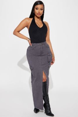 The Way To Go Cargo Maxi Skirt - Charcoal sold by Fashion Nova