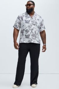 Landing Linen Shirt - White/combo sold by Fashion Nova