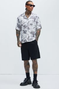 Landing Linen Shirt - White/combo sold by Fashion Nova