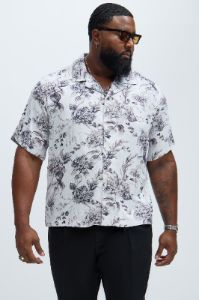 Landing Linen Shirt - White/combo sold by Fashion Nova