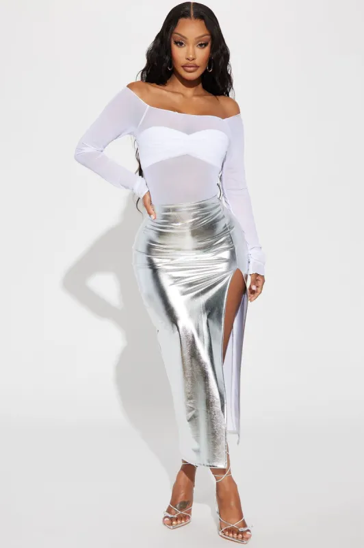 Huntley Faux Leather Maxi - Silver sold by Fashion Nova