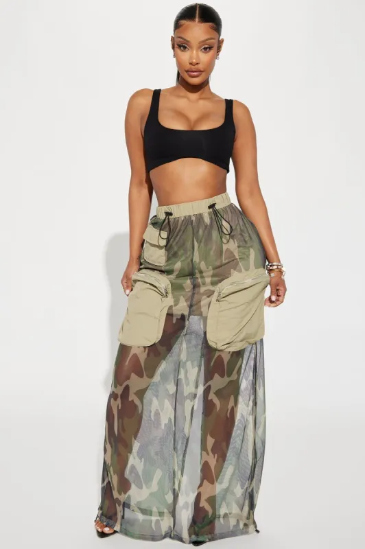 Georgia Camo Mesh Cargo Skirt - Olive/combo sold by Fashion Nova