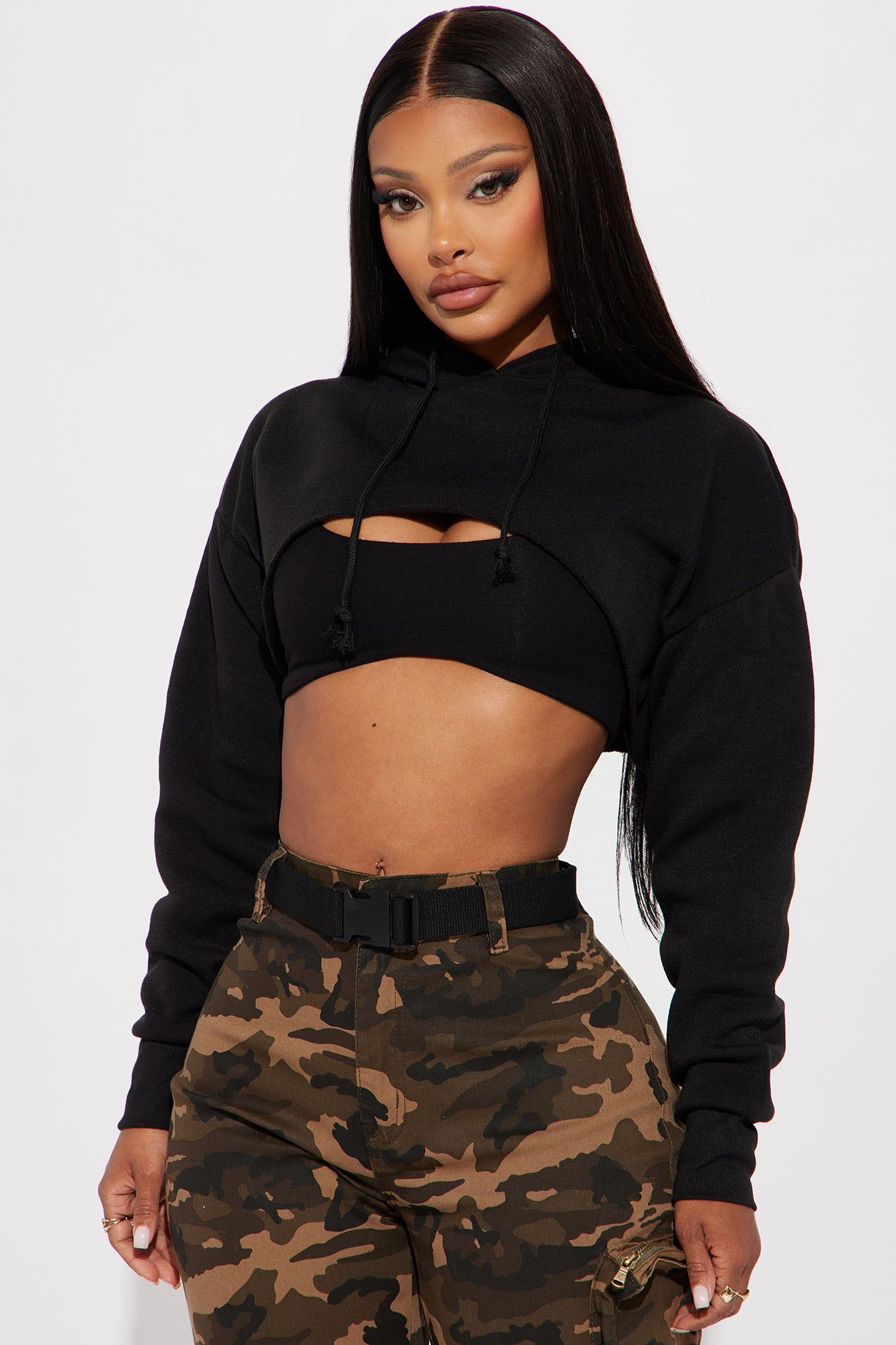 Noelle Super Cropped Hoodie - Black sold by Fashion Nova