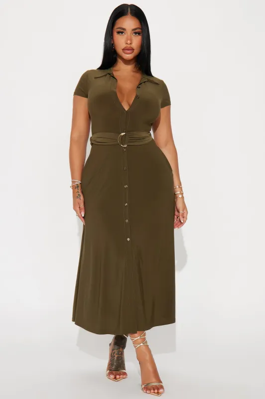 Elise Button Up Midi Dress - Olive sold by Fashion Nova