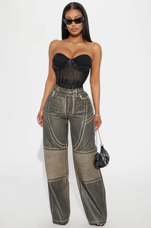 Thrill Of Me Moto Faux Leather Barrel Pant - Black sold by Fashion Nova