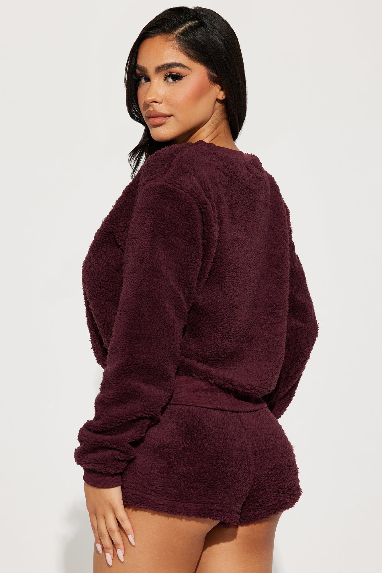 Staying Cozy Sherpa PJ Short Set - Burgundy sold by Fashion Nova product image thumbnail 3