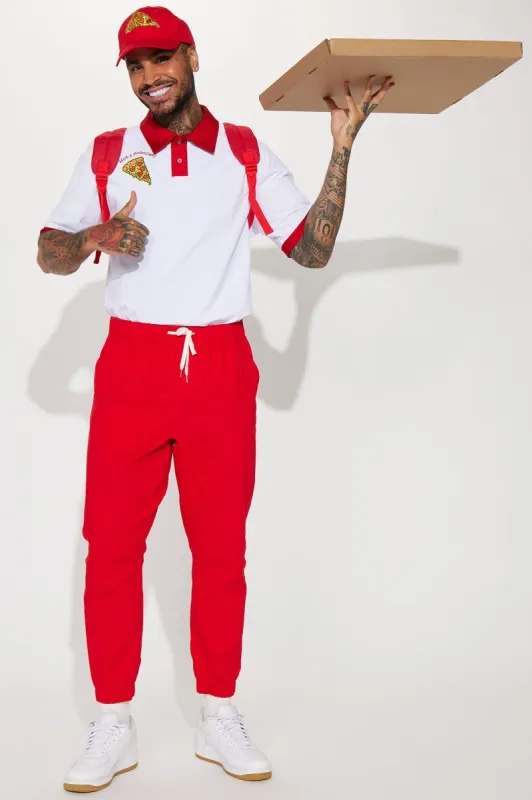 Hot & Delicious Pizza Guy 4 Piece Costume Set - Red/White sold by Fashion Nova