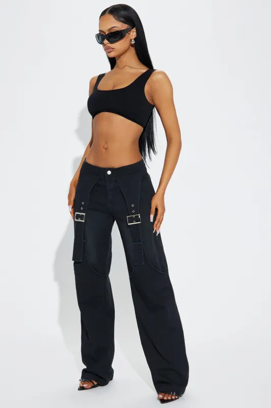Hurry Up Belted Wide Leg Pant - Black sold by Fashion Nova