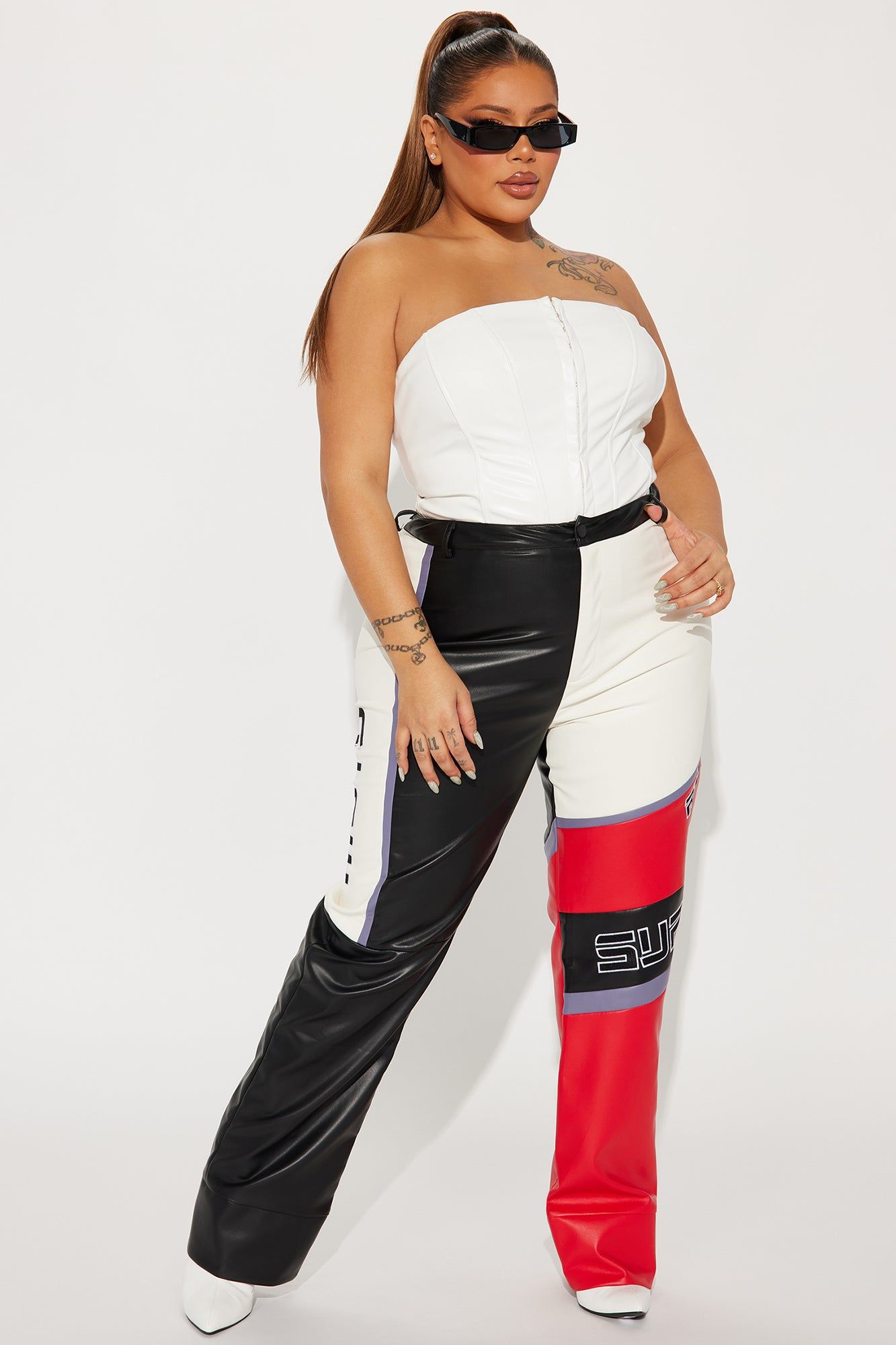 Let's Race Moto Pant - Red/combo sold by Fashion Nova