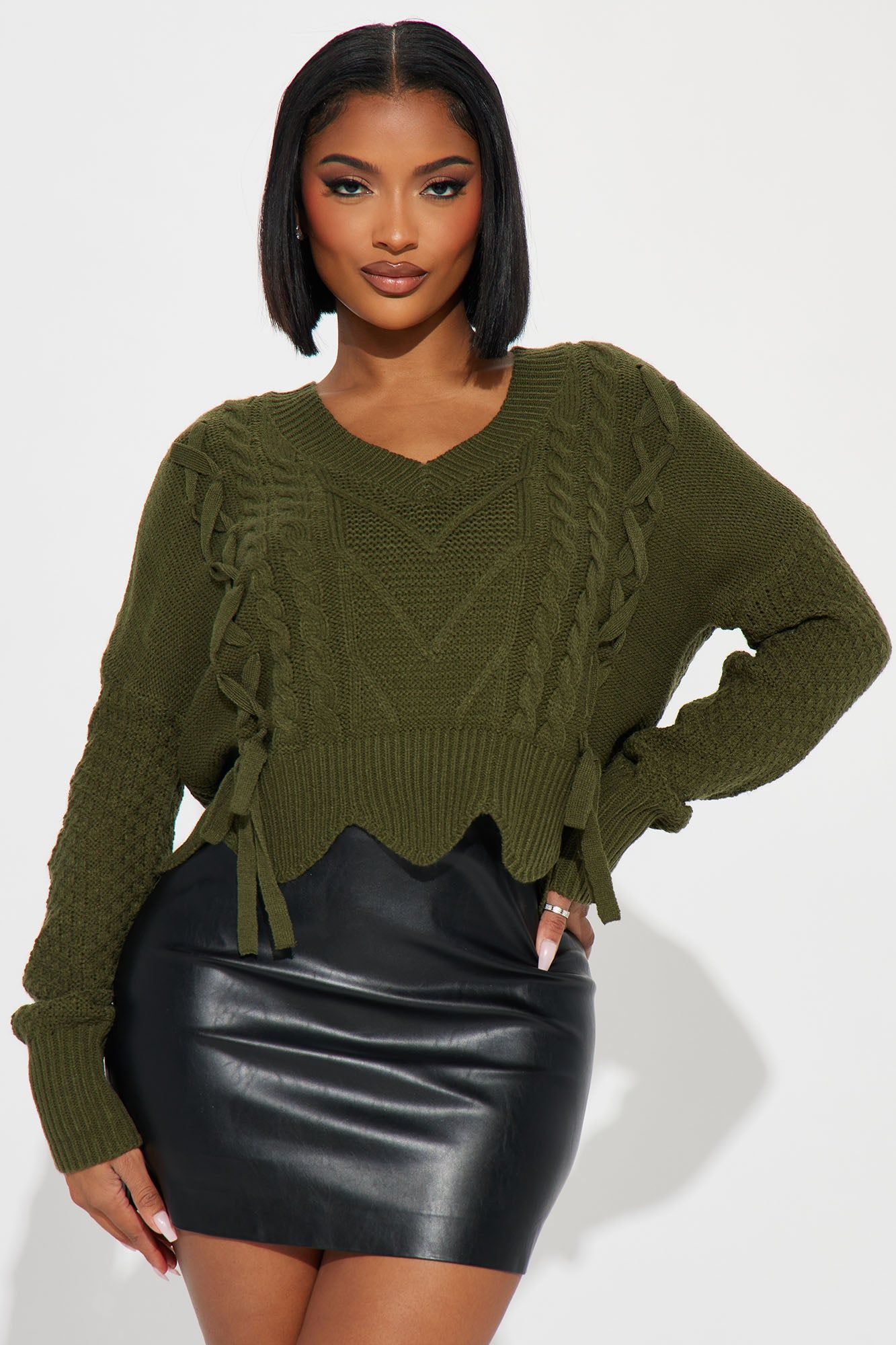 Liora Cable Knit Sweater - Olive sold by Fashion Nova