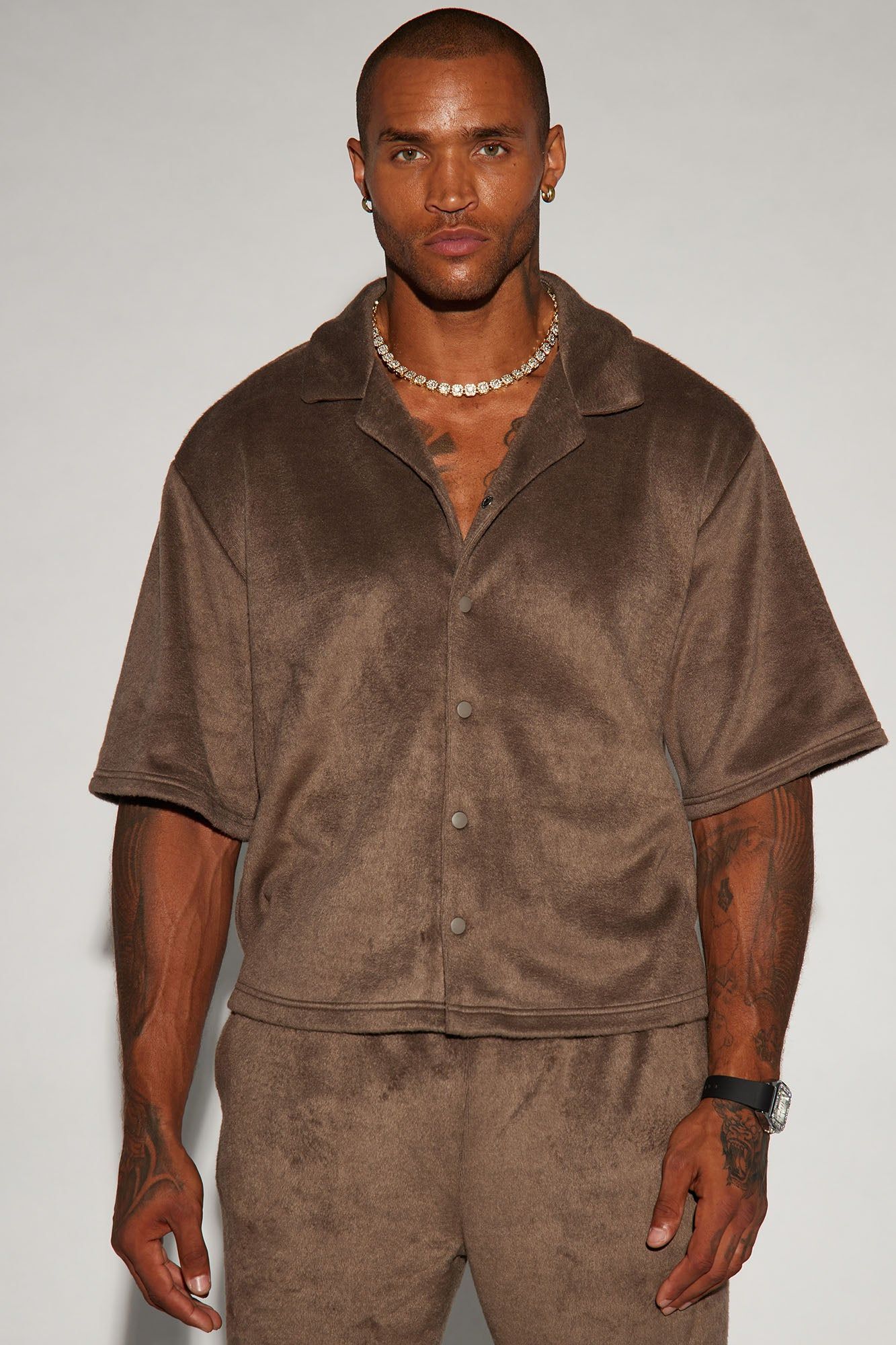 Feel The Mood Button Up Shirt - Brown sold by Fashion Nova