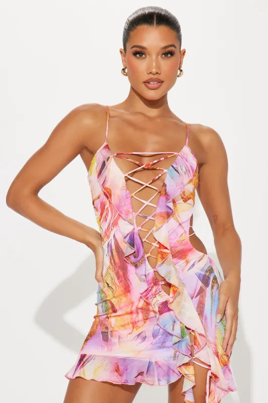 Petal Pop Mesh Mini Dress - Pink/combo sold by Fashion Nova
