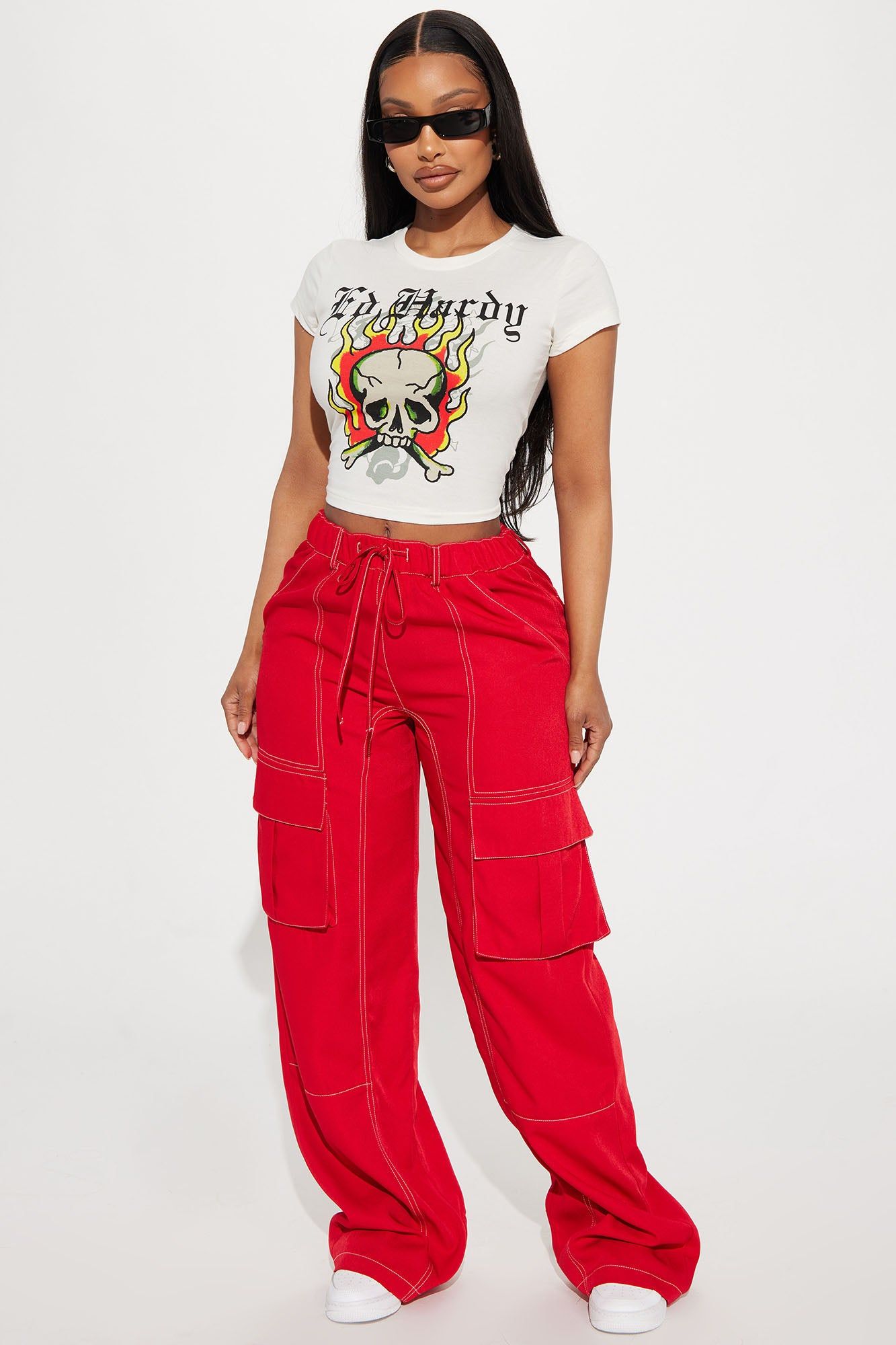 Keep Me Entertained Wide Leg Cargo Pant - Red sold by Fashion Nova